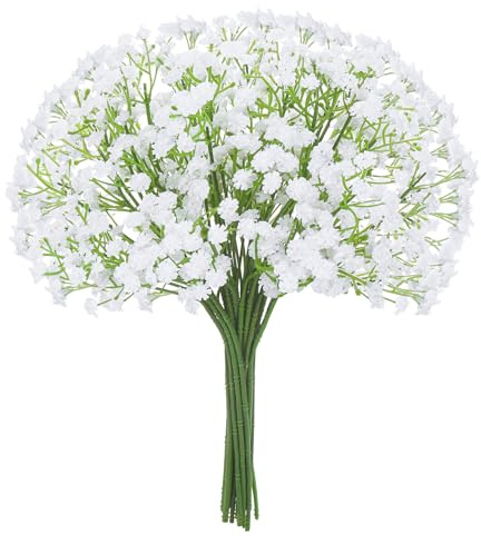 Huiguli 20 Fiori Artificiali di Gipsofila, Fiori Finti Bianca, Plastica Realistici, per Ghirlande Fai da te, Composizioni Floreali, Decorazioni per la Casa