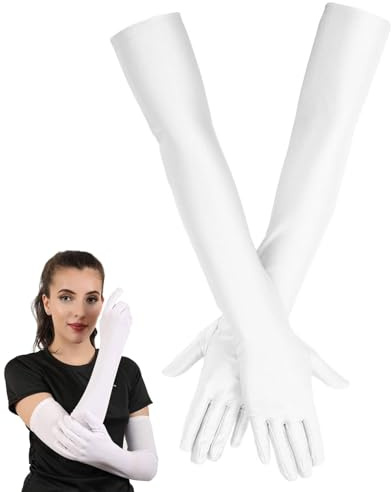 JUKOTA 1 Paar Lange Handschuhe Weiße Lang Handschuhe Damen Elegant Seidenhandschuhe Satin Classic Abendhandschuhe Stoff für Halloweenkarneval Party Ball Opera Abschlussfeiern Hochzeiten