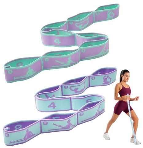 Bande Elastique Fitness,Lot de 2 Sangle de Yoga,Sangle D'exercice,Bandes de résistance à 8 Boucles,Jambes Ceinture D'étirement des Ligaments pour Danse, Pilates, Gymnastique, étirement Efficace