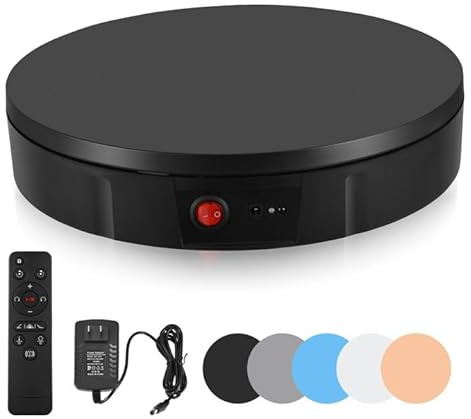 Elektrischer Drehteller, 100KG 30CM Drehscheibe Elektrisch, Elektrischer Drehteller mit Fernbedienung Einstellbare Geschwindigkeitsrichtung Mit 5-Farbiger Hintergrundtafel für Fotografie