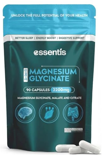 Magnesium Glycinate 3-in-1 Complex 2200mg - 90 High-Strength Capsules with Bisglycinate, Malate & Citrate for Better Sleep, Muscle Recovery, Energy & Bone Support, Vegan, UK Made