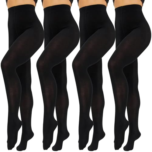 Lancry 4 Pairs 60 Denier Black Tights for Women, Soft Stretch Velvet Opaque Tights, Control Top High Waisted Ladies Footed Pantyhose