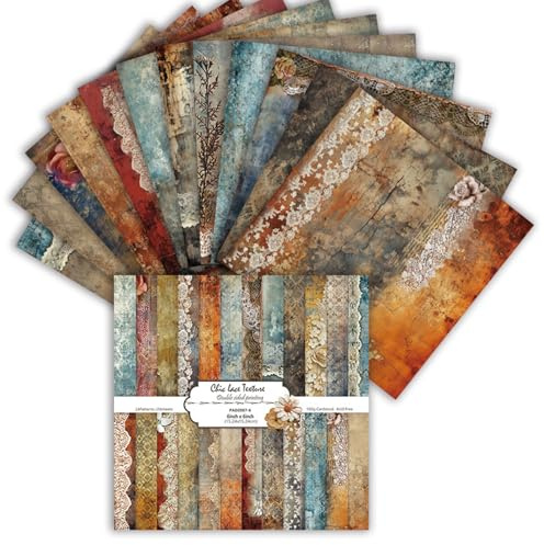Scrapbook-papper 24 ark, 15,2 x 15,2 cm, vintage, dubbelsidigt mönsterpapper, dekorativt papper set för gör-det-själv fotoalbum och klippbokdekoration (brun, 15 cm)
