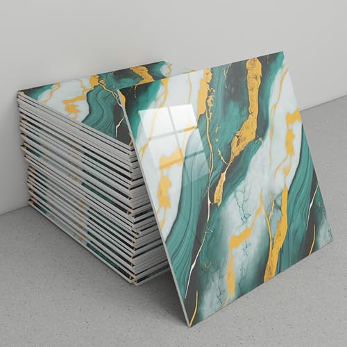 30pcs Self Adhesive Wall Tiles,30x30cm Stick on Wall Marble Tile,PET Waterproof Shower Walls Panels, Back Splash Stick on Tiles for Kitchen Bathroom Livingroom(B10)