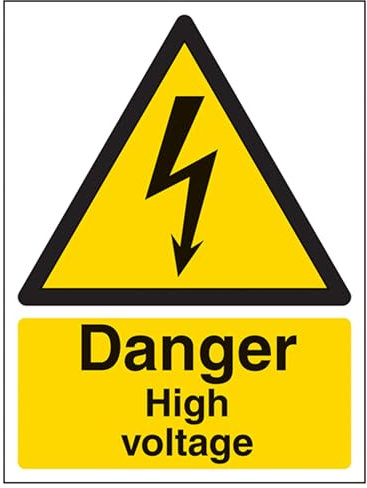 V Safety 68003AN-S Danger High Voltage Warning Sign - Portrait - 150mm x 200mm - Self Adhesive Vinyl, Black/Yellow