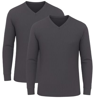 Octave® Men's Thermal V Neck Long Sleeve (UK, Alpha, M, Regular, Regular, Charcoal, 2 Pack)