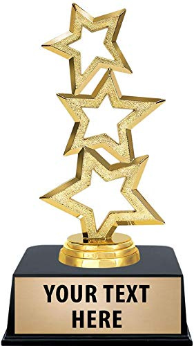 Crown Awards Gold Star Trophies with Custom Engraving, 6 Personalized Three Stars Recognition Trophy On Black Base 1 Pack Prime