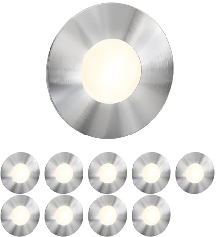 ledscom.de 10 lámparas LED para escaleras/empotrables en pared FEX para interior y exterior, redondas, de acero inoxidable, 85 mm de diámetro, blanco cálido