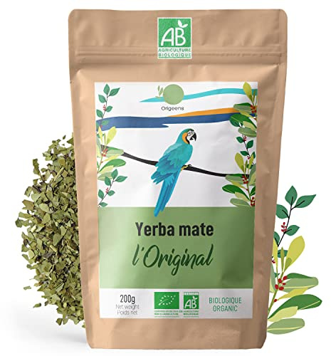ORIGEENS Organic YERBA MATTE 200g Superior Grade The Original | Orostad grön Yerba Maté, blad, utan stjälk och utan puder | Energi och Detox Drink