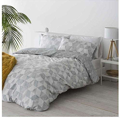 COTTON ARTean Funda Nórdica Reversible Cama 200 CUDILLERO gris Cierre Botones. Microfibra cepillada. Funda edredón 280x240 + 2 fundas almohada