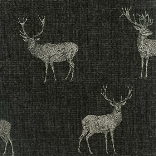 Heritage Stag Wallpaper Charcoal Copper Metallic Textured