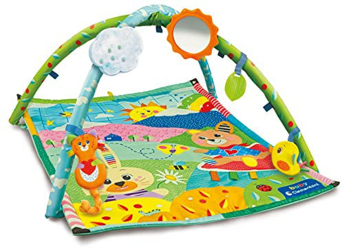 Clementoni - Mi Primer Gimnasio, Manta Actividades con Juegos Bebé Desde 0 Meses, Una Mantita Colorida, con Arcos Donde Colgar Distintos Personajes Animales y un Espejo, (17757)