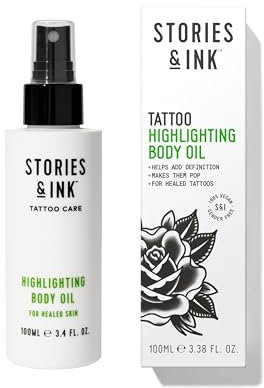 Stories & Ink Highlighting Body Oil - Olio Illuminante per la Pelle Tatuata, Rinfresca i Tatuaggi Sbiaditi, Dona una Luminosità Immediata