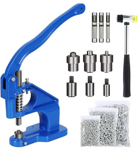 Top-spring Ösenpresse mit 3 Stanzformen (6/10/12 mm) und 1500 Ösen für Druckknöpfe - Handpresse Ösenmaschine Ösenzange Set für Stoffe Leder, Planen und Platte - mit Ösen und Hammermatrizen, Blau