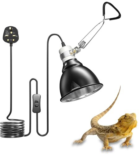 Bonlux Reptile Heat Lamp Holder 200W, Tortoise Heat lamp with Clip and BS Plug for E27 UVA/UVB Bulb, Pet Heat lamp for Reptiles Bearded Dragon,Snake,Chick