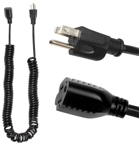 Iron Forge Cable SJEOW Black Outdoor Coiled Extension Cord 5 ft, 16/3 13 Amp Oil Resistant & Flame Retardant 3 Prong Coiled Electrical Wire 5ft for Outdoor & Indoor