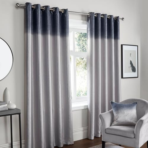 Fusion - Grey Ombre Curtains W66 x L54 (168 x 137cm) - 2x Panels - Grey & Natural Two Tone Curtains - Grey Gradient Eyelet Curtains - Luxury Shimmer Curtains & Drapes for Bedroom/Living Room