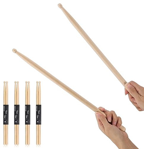 4 Pairs Drum sticks 5A Maple Wood Tip Drumstick for Adults Kids Beginners Practice (wood)