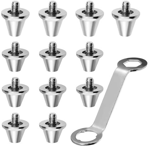 WUISOLQP 12 Stück Schraubstollen Fussball Ersatzstollen mit Stollenschlüssel 11mm 13mm Metall Fußballschuh-Spikes Ersatzstollen für Nike Adidas Fußballschuhe Tapered Leichtathletik Stollen (2 Größen)