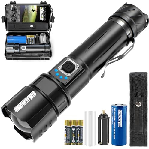 Gisaae Taschenlampe, Taschenlampe Led Aufladbar, Led Taschenlampe Extrem Hell 10000 Lumen mit IP67 Wasserdicht, Lange Lebensdauer, 5 Leuchtmodi, Led Taschenlampe für Camping/Wandern/Stromausfall