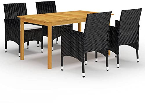LAPOOH 5-TLG. Trädgårdsmatgrupp svart, matbord med stolset, trädgårdsmöbler sittgrupp, balkongmöbler, trädgårdssloungeset, utemöbler, balkongmöbler set – 3067761