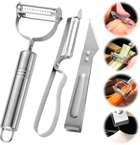 Lot de 3 éplucheurs de légumes multifonction en acier inoxydable amélioré, éplucheur à julienne, carottes, pommes de terre, melon, fruits, carottes, éplucheurs de pommes de terre pour la maison et la