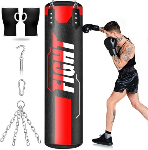 YORWHIN Boxsack Hängende für Erwachsene, 4FT PU schwere Boxsäcke mit Kette Deckenhaken, hängende Boxsack für das Training Muay Thai Karate Kickboxen Taekwondo Home Gym(Ungefüllt)
