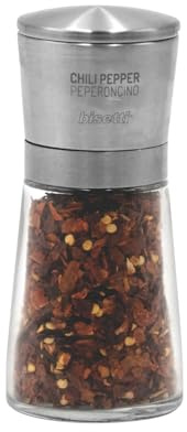 Macina Peperoncino Manuale in Vetro e Acciaio Inossidabile da 14,5 cm, Macina Spezie Manuale La Spezia, Made in Italy, Trita Spezie Resistente, Duraturo e Elegante per la Tua Cucina - BISETTI
