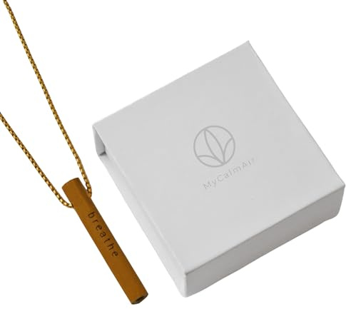 MyCalmAir Bamboo Breathing Necklace for Meditation, Mindfulness Tool, Stress Reducer, Eco-Friendly Breathe Pendant, Portable Relaxation Gift for Men & Women (Gold)