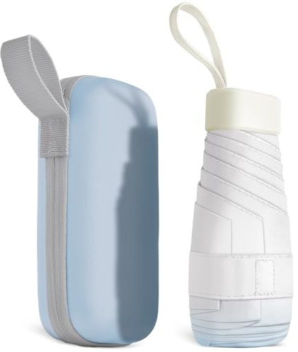 Aolso Reise-Regenschirm, 6 Rippen, UV-Klappschirm, winddicht, Regenschutz mit Kapseltasche, tragbares Taschenformat für Damen und Herren, Farbverlauf blau, Diámetro: 90 cm