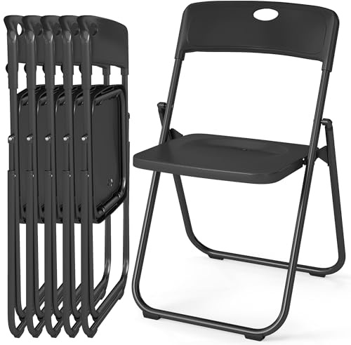 Asdsed Sedie Pieghevoli di Plastica con Robusto Telaio in Acciaio, Portata Fino a 160 kg, Sedia Pieghevole per Soggiorno, Esterno, Campeggio, Balcone, Cucina, Ufficio, Set di 6, Nero