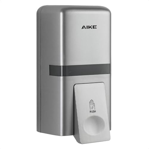 AIKE AK1008 Seifenspender Wandbefestigung Ohne Bohren, 800ML Manueller Wandseifenspender aus Kunststoff, Flüssigseifenspender für den öffentlichen Gebrauch(Silber)