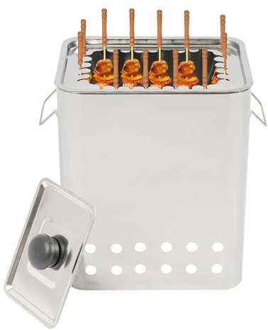 sjcdicnj Square Barbecue Hanging Grill Charcoal Barrel BBQ Grill Stainless Steel BBQ Hanging Stove Camping Barbecue Rack Portable Barbecue Grill with 26 Skewers Gloves for Vegetables