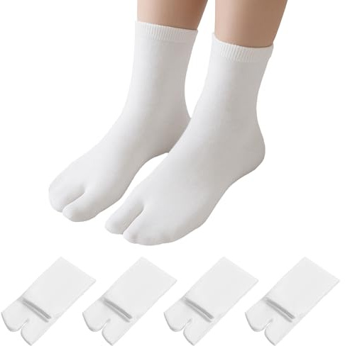 TIESOME 4 paia di calze tabi giapponesi per infradito, calze elastiche in cotone con dita separate, calze giapponesi con dita separate per uomo e donna, per sandali geta samurai