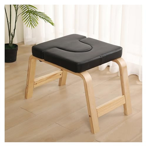 Yoga Inversion Bench,Wooden Headstand Stool,Upside Down Chair Load-Bearing Capacity 200kg,for Fitness Balance Training(Black)