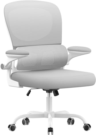naspaluro Comfy Ergonomic Office Chairs, High Big Tall Study Desk Computer Chair with Back Support, Adjustable Flip-up Armrests Gray Work Chair, Swivel Comfy PC Mesh Office Chairs for Home Office