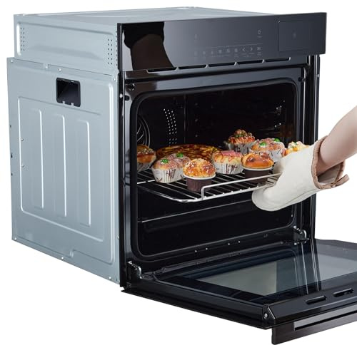 24 Single Wall Oven, 2.5 Cu.ft Built-in Timer-Convection Electric Wall Oven with 8 Baking Modes, 3000W, 240V, Stainless Steel, 3D Surround Heating, Timer, Touch Control, Safety Lock, Black