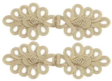 Genérico Botones Chinos de Cierre Nudo Dorado 2 Piezas para Confección Tradicional, Accesorios de Costura, Estilo Vintage para Abrigos y Cheongsam, Uso Artesanal y Elegante