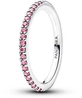 Pandora Anillo para Mujer Plata Brillante Rosa Banda 192999C02, 54/17,2, Plata esterlina, Circonia cúbica
