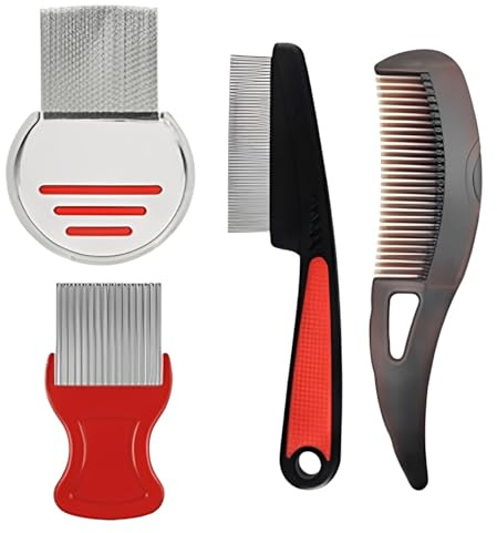 Set di 4 pettini per pidocchi, pettine per la forfora, con lente d'ingrandimento per persone, pulci e gatti, pettine per la polvere finemente dentato per la rimozione di lendini, forfora, cuoio