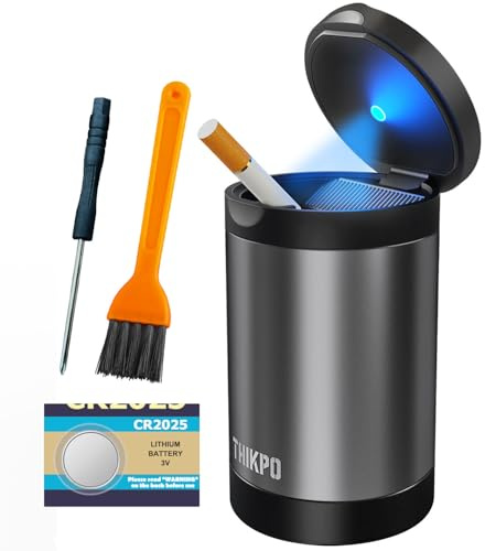 Ashtray with Lid, Smellproof & Smokeproof Cup Holder Ashtray, Detachable Aluminum Alloy Car Ash Tray with Automotic Light for Car Home Office Outside