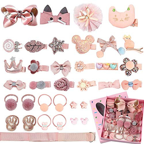 VEGCOO 36 Piezas Horquillas Pelo Gomas Pelo para Babe Niña, Multicolor Pinza de Pelo Clips Lazos Pelo Accesorios para el Cabello con Caja Regalo para Niña