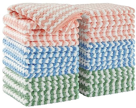 JOYMOOP 18 Pack Microfiber Cleaning Cloth, Kitchen Towels for Dish Drying Washing, Absorbent Streak Free Lint Free Rags for Cleaning, Reusable and Washable Towels - 25cm x 25cm