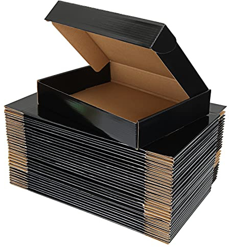 ASelected 30 Pack Shipping Boxes, Corrugated Cardboard Mailing Box, 280x203x50mm Gift Boxes for Packaging, for Posting Mailing Small Business, Black