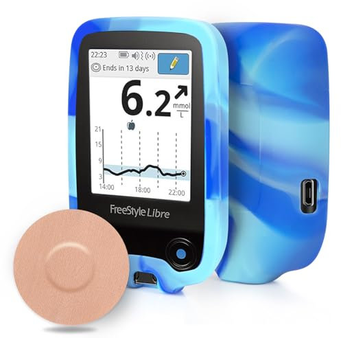 YOUSHARES Freestyle Libre 2 Reader Silicone Case with 20 Packs Beige Freestyle Libre 2 Sensor Patches Waterproof, Anti-drop Scratches Protective Cover for Freestyle Libre (Blue & White)