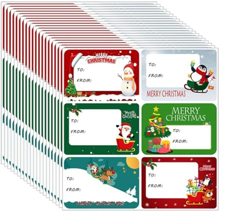 Christmas Labels, 120 Pcs Christmas Stickers,Xmas Present Gift Stickers, Self-Adhesive Tags, Xmas Tags - Size 65 x 45mm Name Labels for Presents