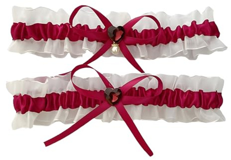 ZXUPOI Lot de 2 Jarretière de Mariage Rouge, Jarretière Mariée en Dentelle Rouge Élastique Jarretière Mariage Grande Taille, Robe de Mariée avec Arcs et Pendentifs