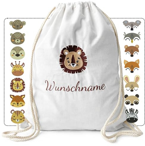 my STITCHERY Sac de gym avec nom et motif brodés, sac en tissu personnalisé avec cordon de serrage en coton pour enfants comme cadeau exceptionnel