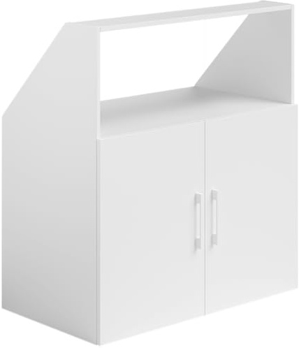 Bellamio Aland Dachschräge Regal in weiß – halboffener Dachschrägenschrank mit 2 Türen & 3 Fächern – Bücherregal/Kleiderschrank/Nischenschrank – platzsparender Stauraum für schräge Wände 100x90x52