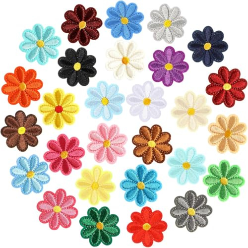 VYZUTR 28 Toppe termoadesive a Forma di Girasole, per Riparazione Abbigliamento Floreale, 28 Colori, termoadesive da Cucire, Toppe Ricamate